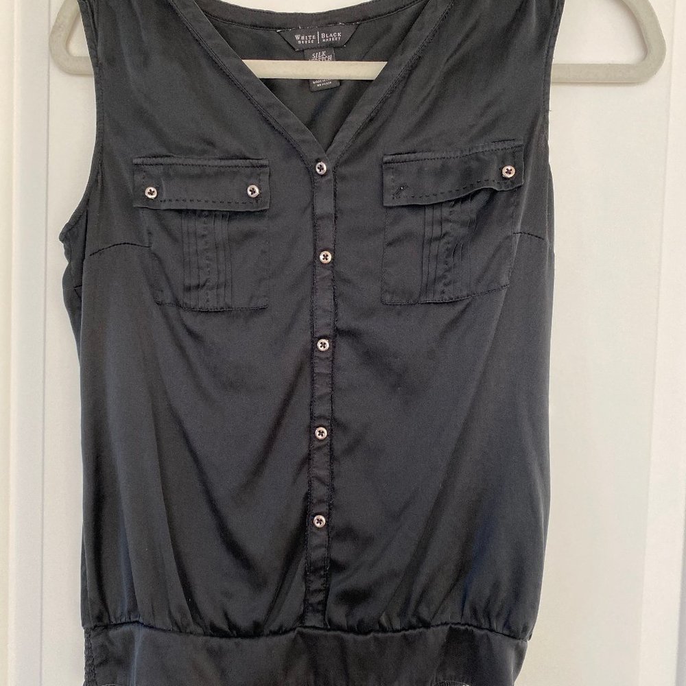 White House Black Market Silk Black Blouse